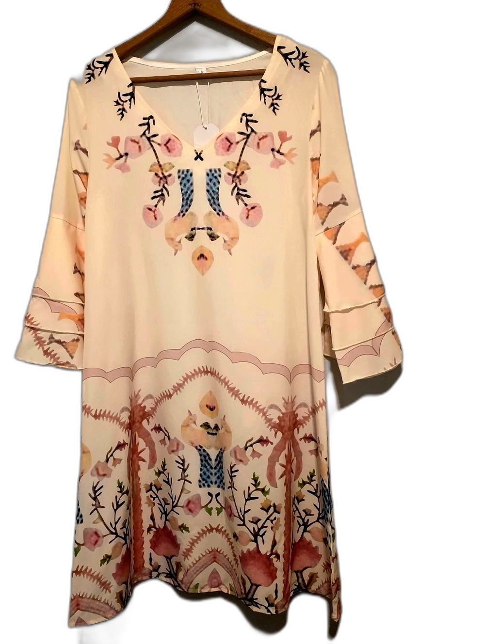 NWT Made with Love Boho Chic Dress Birds Bell Sleeves Fairy Women's Small - Picture 2 of 13